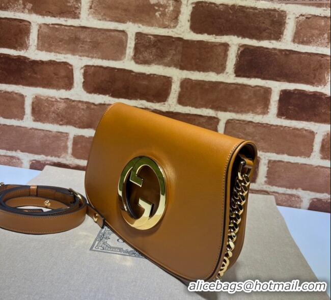 Good Product Gucci Blondie Leather Shoulder Bag with Interlocking G 699268 Light Brown 2024
