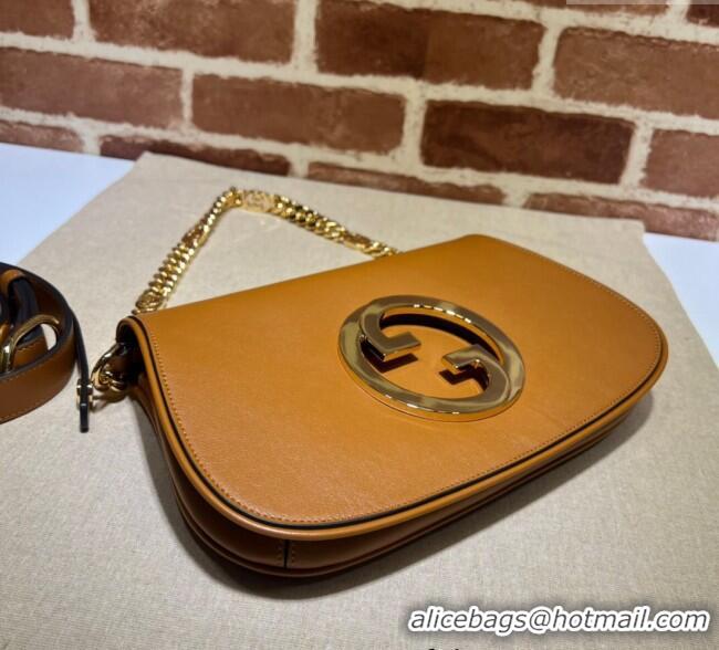 Good Product Gucci Blondie Leather Shoulder Bag with Interlocking G 699268 Light Brown 2024