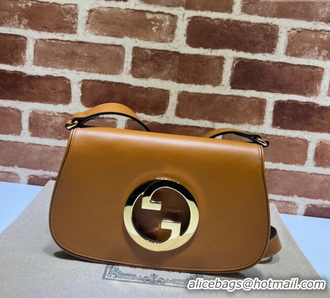Good Product Gucci Blondie Leather Shoulder Bag with Interlocking G 699268 Light Brown 2024