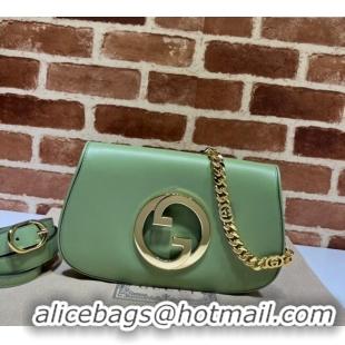 Luxury Cheap Gucci Blondie Leather Shoulder Bag with Interlocking G 699268 Light Green 2024
