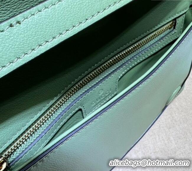 Luxury Cheap Gucci Blondie Leather Shoulder Bag with Interlocking G 699268 Light Green 2024