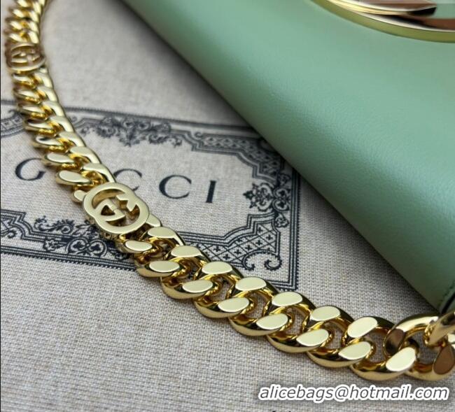 Luxury Cheap Gucci Blondie Leather Shoulder Bag with Interlocking G 699268 Light Green 2024