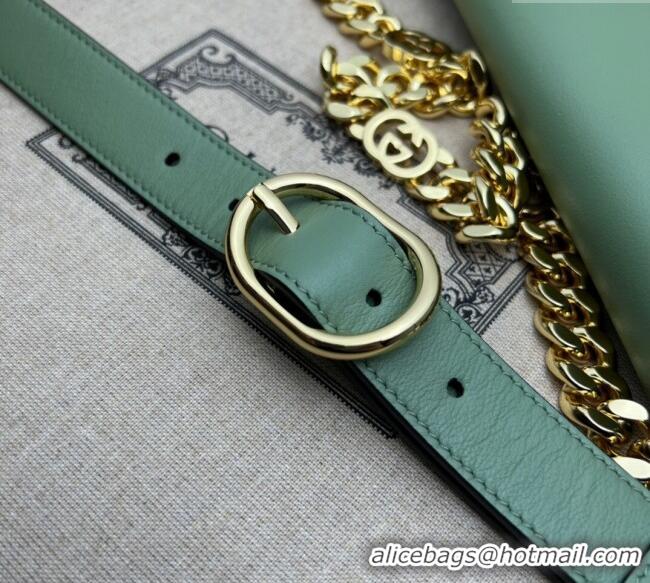 Luxury Cheap Gucci Blondie Leather Shoulder Bag with Interlocking G 699268 Light Green 2024