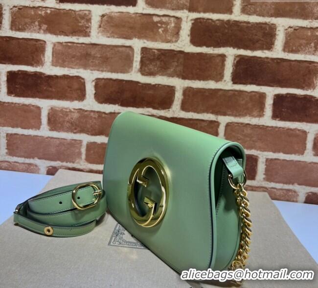 Luxury Cheap Gucci Blondie Leather Shoulder Bag with Interlocking G 699268 Light Green 2024