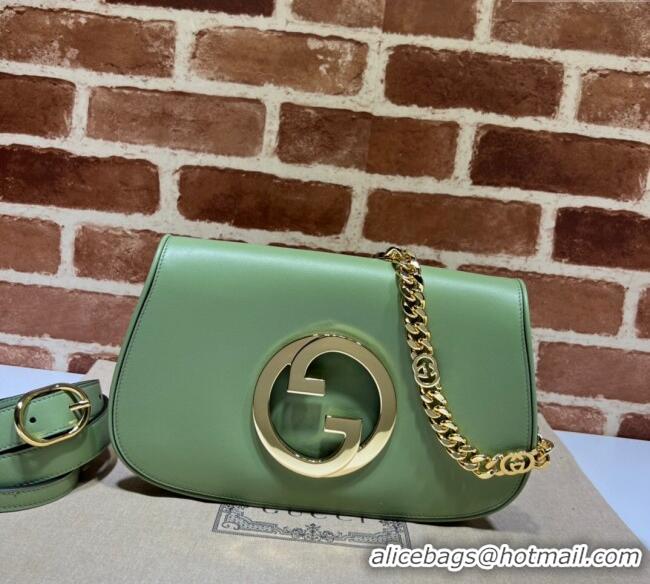 Luxury Cheap Gucci Blondie Leather Shoulder Bag with Interlocking G 699268 Light Green 2024
