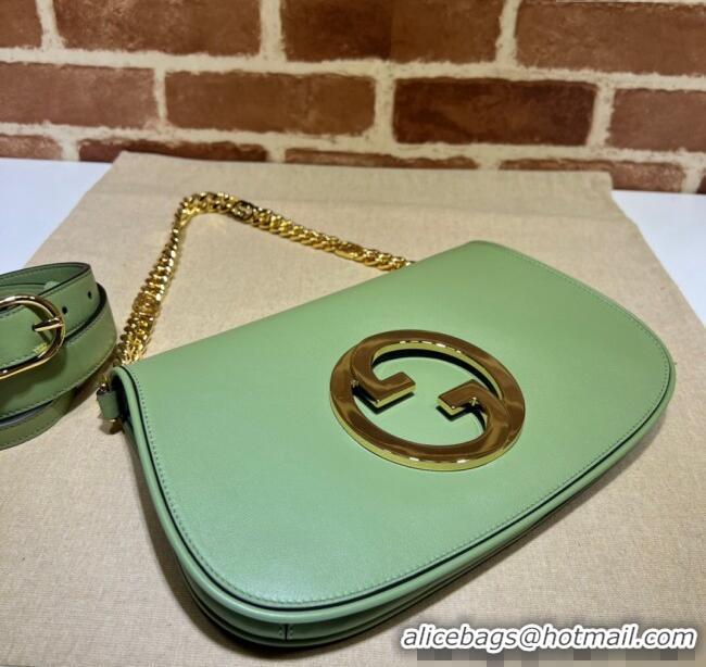 Luxury Cheap Gucci Blondie Leather Shoulder Bag with Interlocking G 699268 Light Green 2024