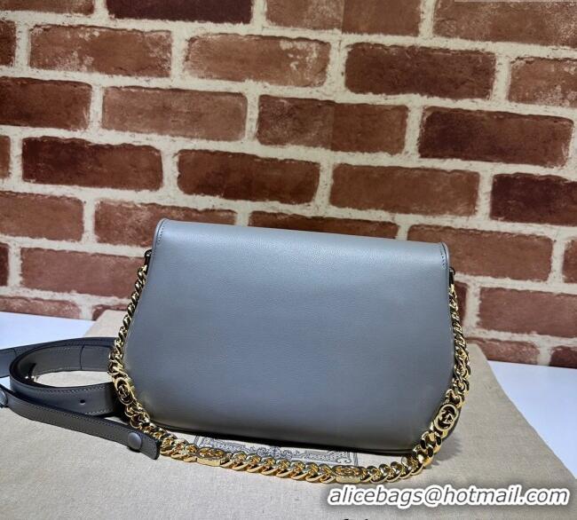 Top Design Gucci Blondie Leather Shoulder Bag with Interlocking G 699268 Grey 2024