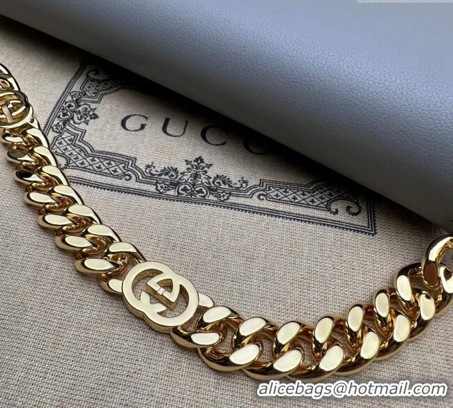 Top Design Gucci Blondie Leather Shoulder Bag with Interlocking G 699268 Grey 2024