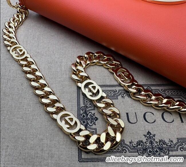 Buy Fashionable Gucci Blondie Leather Shoulder Bag with Interlocking G 699268 Orange 2024