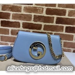 Best Quality Gucci Blondie Leather Shoulder Bag with Interlocking G 699268 Light Blue 2024