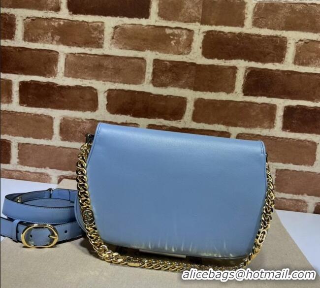 Best Quality Gucci Blondie Leather Shoulder Bag with Interlocking G 699268 Light Blue 2024