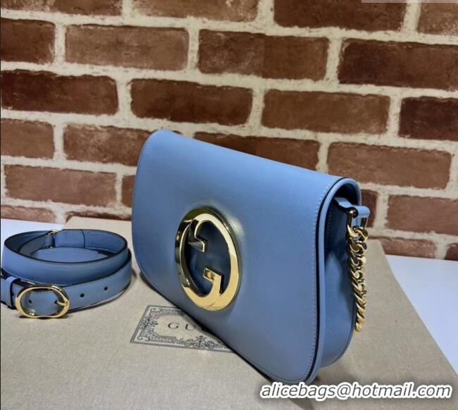 Best Quality Gucci Blondie Leather Shoulder Bag with Interlocking G 699268 Light Blue 2024