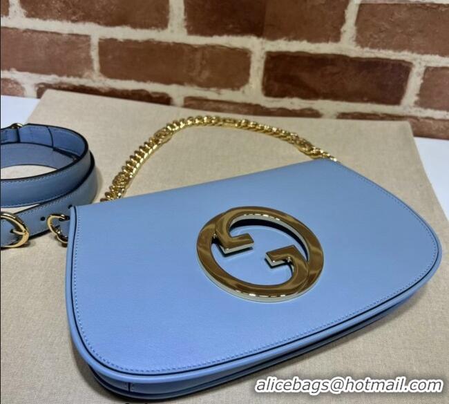 Best Quality Gucci Blondie Leather Shoulder Bag with Interlocking G 699268 Light Blue 2024