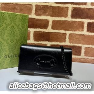 Famous Brand Gucci Horsebit 1955 GG Canvas Wallet with Chain 621892 All Black 2024