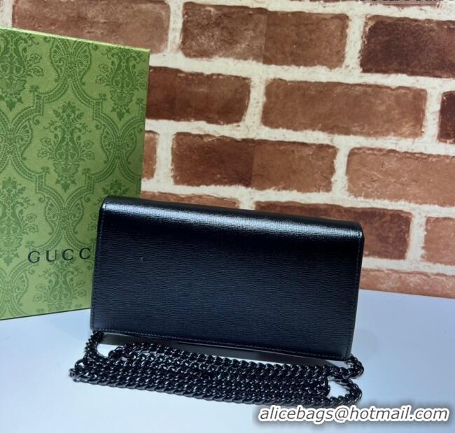 Famous Brand Gucci Horsebit 1955 GG Canvas Wallet with Chain 621892 All Black 2024