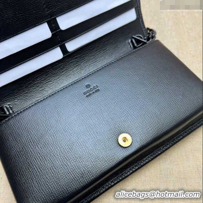 Famous Brand Gucci Horsebit 1955 GG Canvas Wallet with Chain 621892 All Black 2024