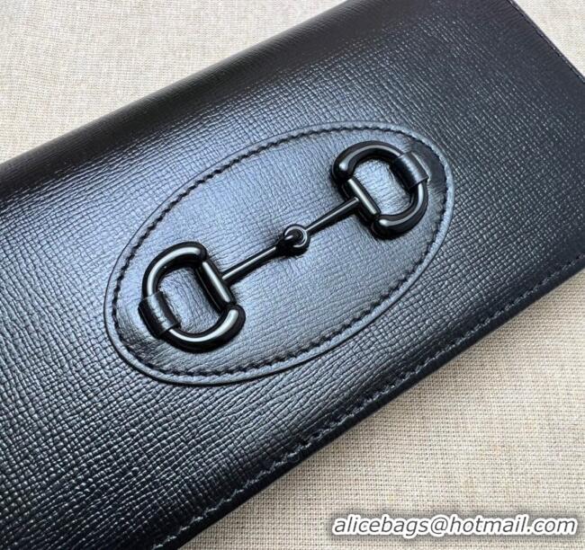 Famous Brand Gucci Horsebit 1955 GG Canvas Wallet with Chain 621892 All Black 2024