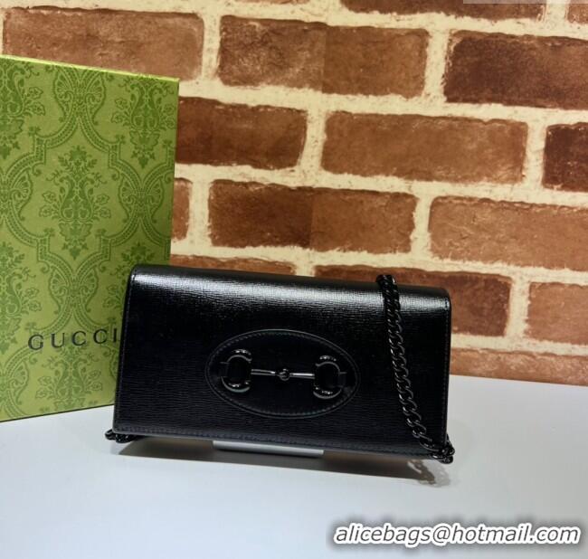 Famous Brand Gucci Horsebit 1955 GG Canvas Wallet with Chain 621892 All Black 2024