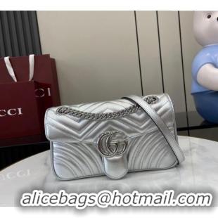 Promotional Gucci GG Marmont Matelasse Leather Small Shoulder Bag 443497 Silver 2024