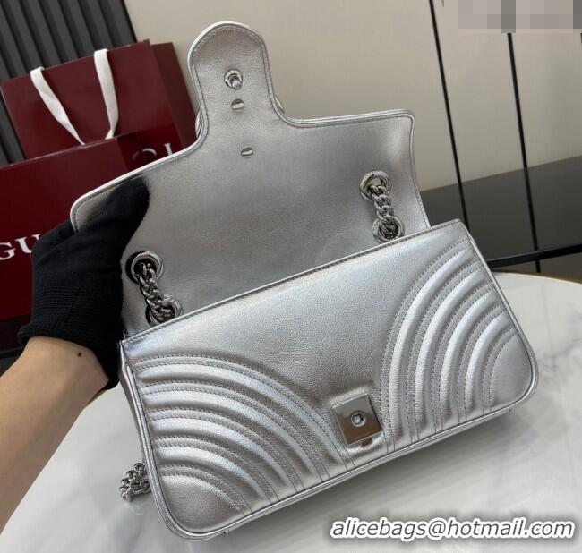 Promotional Gucci GG Marmont Matelasse Leather Small Shoulder Bag 443497 Silver 2024