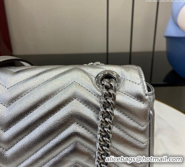 Promotional Gucci GG Marmont Matelasse Leather Small Shoulder Bag 443497 Silver 2024
