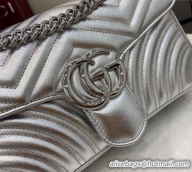 Promotional Gucci GG Marmont Matelasse Leather Small Shoulder Bag 443497 Silver 2024