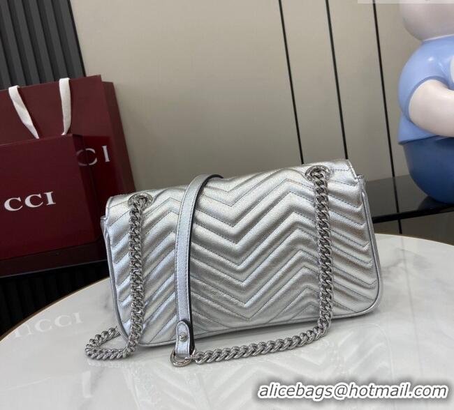 Promotional Gucci GG Marmont Matelasse Leather Small Shoulder Bag 443497 Silver 2024