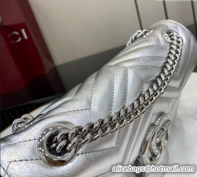 Promotional Gucci GG Marmont Matelasse Leather Small Shoulder Bag 443497 Silver 2024