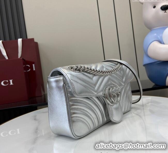 Promotional Gucci GG Marmont Matelasse Leather Small Shoulder Bag 443497 Silver 2024