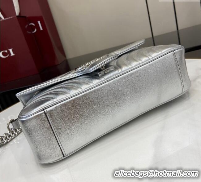 Promotional Gucci GG Marmont Matelasse Leather Small Shoulder Bag 443497 Silver 2024