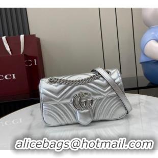 Unique Grade Gucci GG Marmont Matelasse Leather Mini Bag 446744 Silver 2024