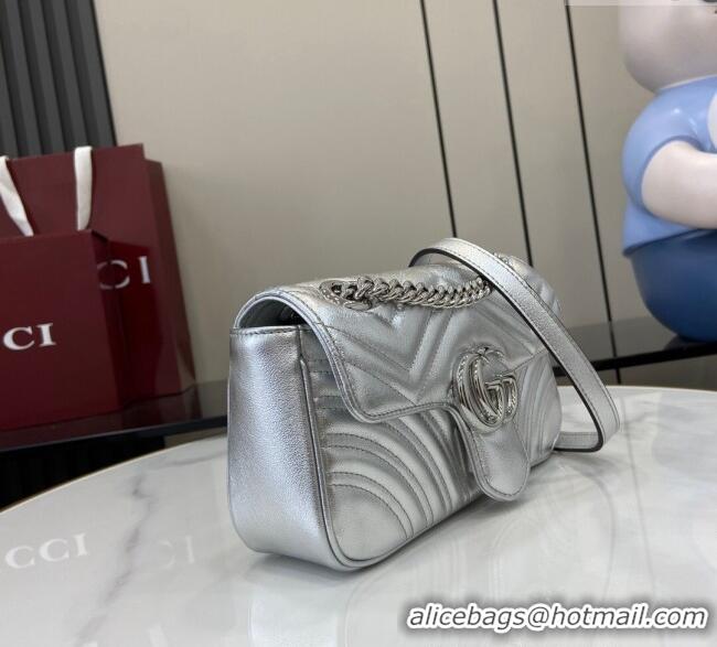 Unique Grade Gucci GG Marmont Matelasse Leather Mini Bag 446744 Silver 2024