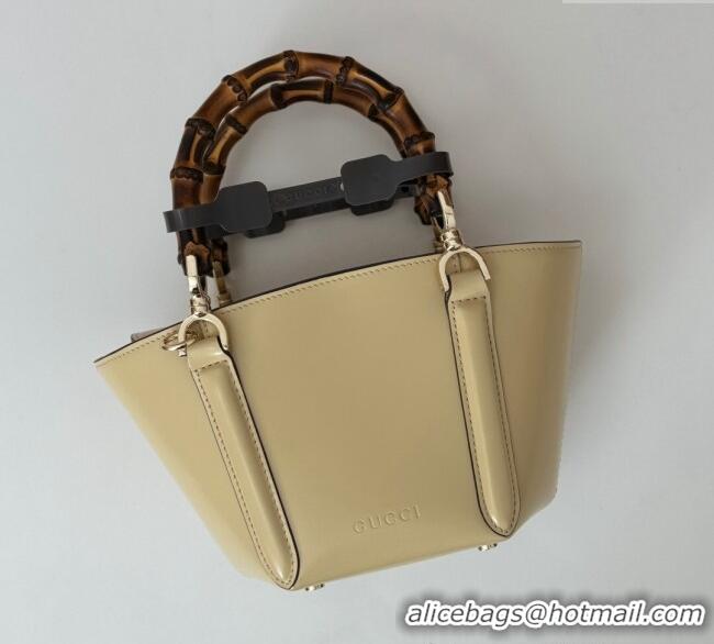 Top Design Gucci Mini Bamboo Top Handle Tote Bag in Shiny Leather 805832 Light Yellow 2024