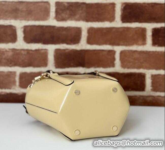 Top Design Gucci Mini Bamboo Top Handle Tote Bag in Shiny Leather 805832 Light Yellow 2024