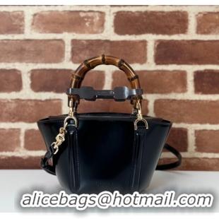 Reasonable Price Gucci Mini Bamboo Top Handle Tote Bag in Shiny Leather 805832 Black 2024