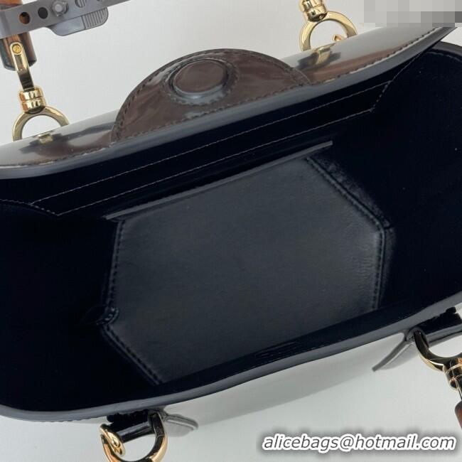Reasonable Price Gucci Mini Bamboo Top Handle Tote Bag in Shiny Leather 805832 Black 2024