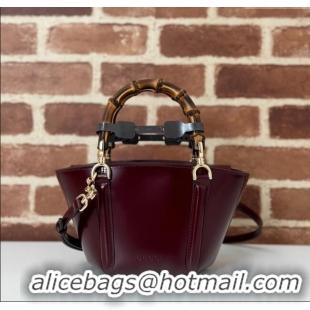 Luxury Cheap Gucci Mini Bamboo Top Handle Tote Bag in Shiny Leather 805832 Ancora Red 2024