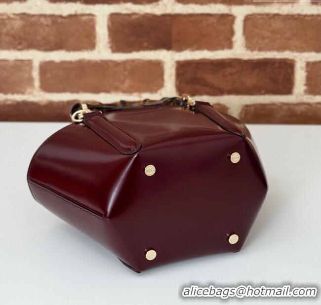 Luxury Cheap Gucci Mini Bamboo Top Handle Tote Bag in Shiny Leather 805832 Ancora Red 2024