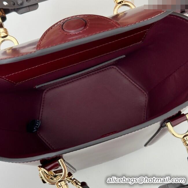 Luxury Cheap Gucci Mini Bamboo Top Handle Tote Bag in Shiny Leather 805832 Ancora Red 2024