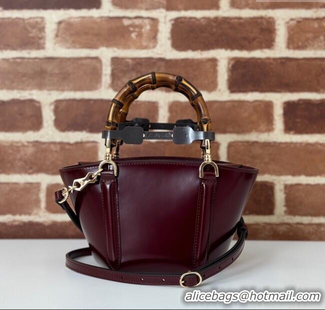 Luxury Cheap Gucci Mini Bamboo Top Handle Tote Bag in Shiny Leather 805832 Ancora Red 2024