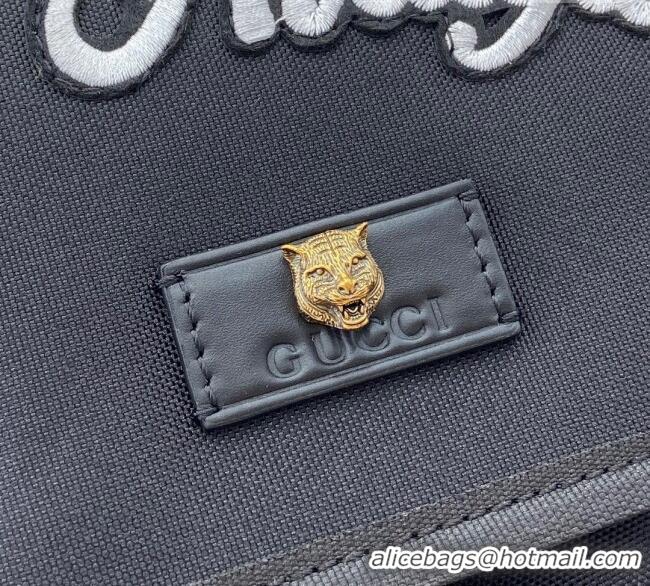 Famous Brand Gucci Black Canvas Backpack Bag with Tiger and Flora Detail 429037 2024