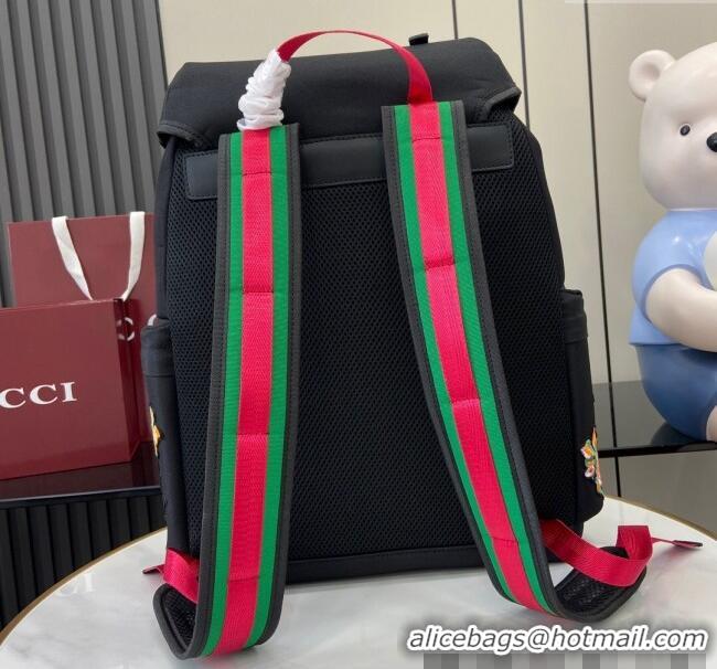 Famous Brand Gucci Black Canvas Backpack Bag with Tiger and Flora Detail 429037 2024