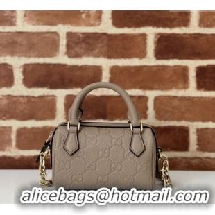 Custom Discount Gucci GG Leather Emblem Super Mini Top Handle bag 815256 Grey 2024