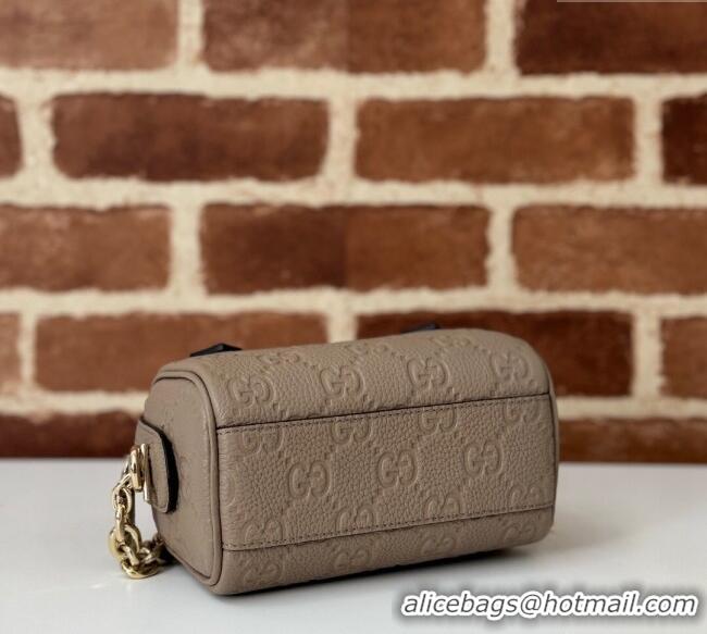 Custom Discount Gucci GG Leather Emblem Super Mini Top Handle bag 815256 Grey 2024