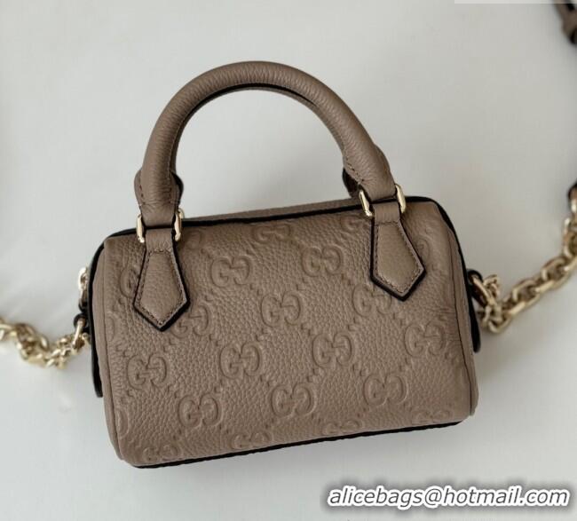 Custom Discount Gucci GG Leather Emblem Super Mini Top Handle bag 815256 Grey 2024