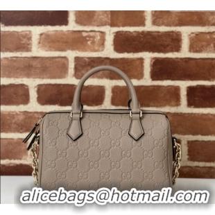 Super Quality Gucci GG Leather Emblem Small Top Handle bag 815255 Grey 2024