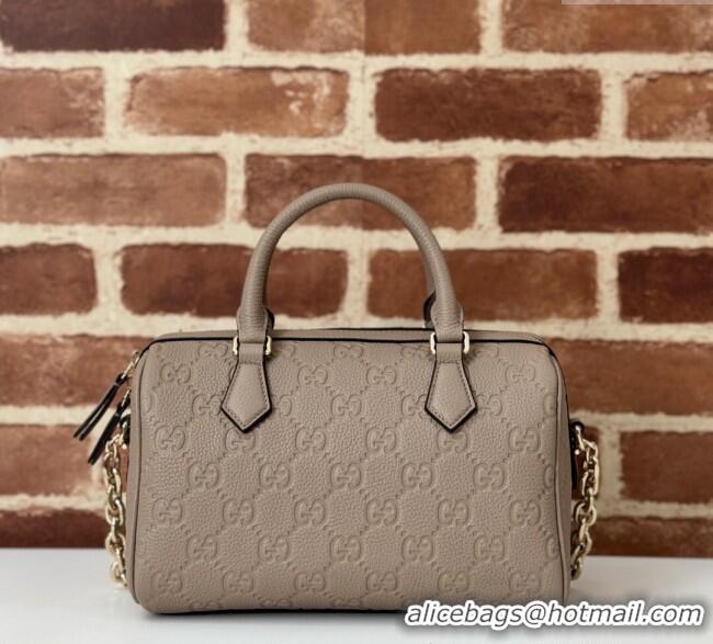 Super Quality Gucci GG Leather Emblem Small Top Handle bag 815255 Grey 2024
