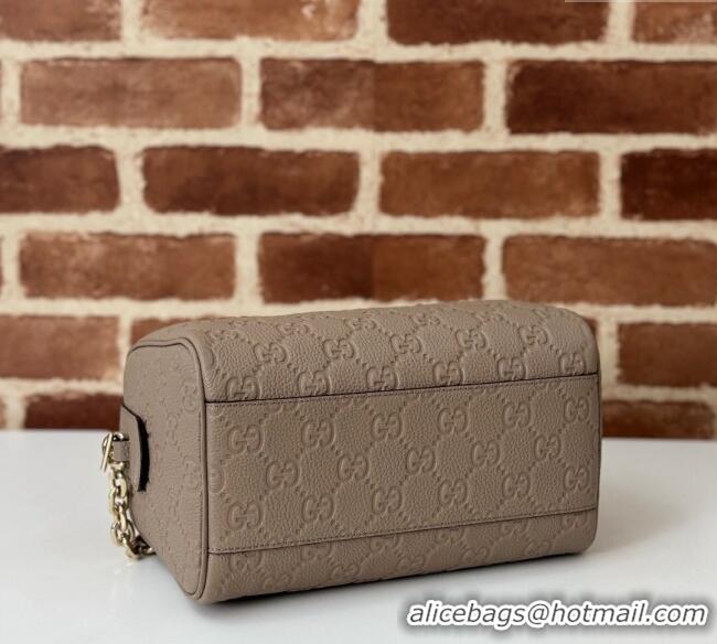 Super Quality Gucci GG Leather Emblem Small Top Handle bag 815255 Grey 2024