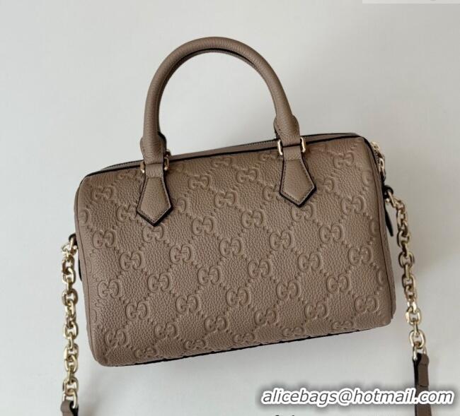 Super Quality Gucci GG Leather Emblem Small Top Handle bag 815255 Grey 2024
