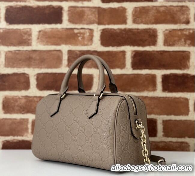 Super Quality Gucci GG Leather Emblem Small Top Handle bag 815255 Grey 2024